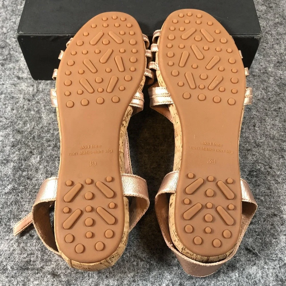 Miss Albright Sandals Womens Size 9‎ Rose Gold Leather Strappy Low Cork Wedge